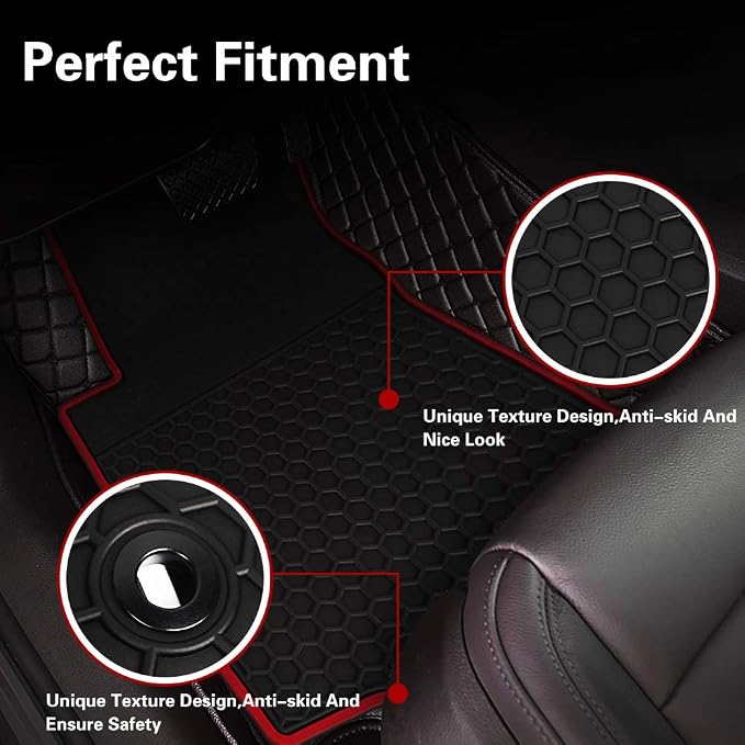Car Floor Mats Custom Fit for Toyota Camry 8th 2018 2019 2020 2021 2022 2023 2024 Rubber Black Red Car Floor Liners Set All Weather Season Protection Heavy Duty Odorless