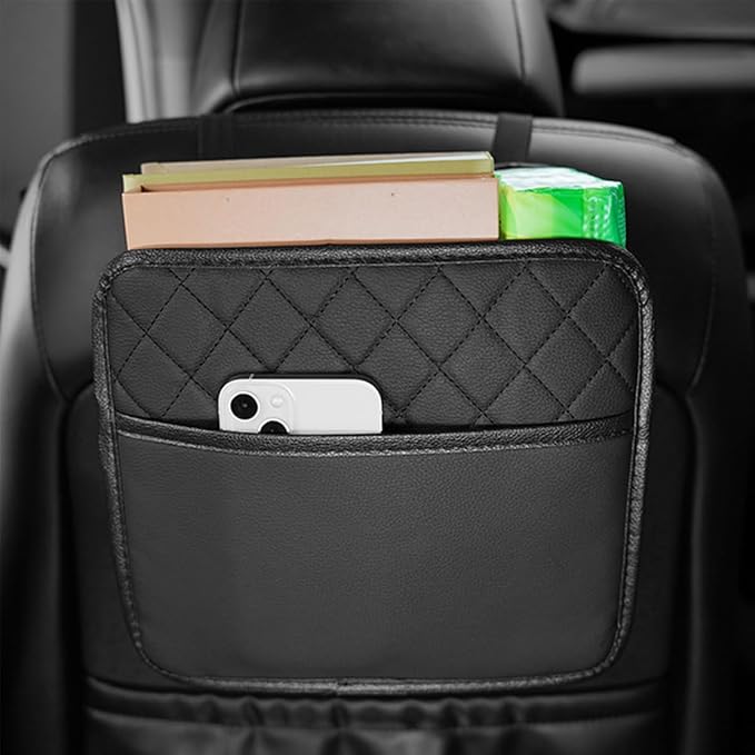 Car BaCar Back Seat Organizer, PU Leather Hanging Storage Rack with Tablet Holder & Tissue Pocket, Multi-Pocket Car Storage Bag for Rear Seat, Universal Fit for Vehicles, Black