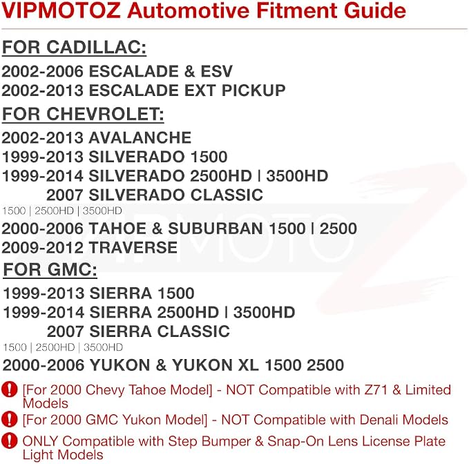 VIPMOTOZ Full LED License Plate Light For Cadillac Escalade Chevy Silverado 1500 2500 3500 Suburban Tahoe GMC Sierra 1500 2500 3500 Yukon XL Tag Lamp Assembly Replacement