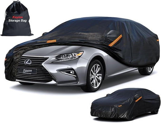 Kayme 7 Layers Car Cover Custom Fit for Lexus ES 300 330 350 (2015-2025) Waterproof All Weather for Automobiles, Outdoor Full Cover Rain Sun UV Protection.Black