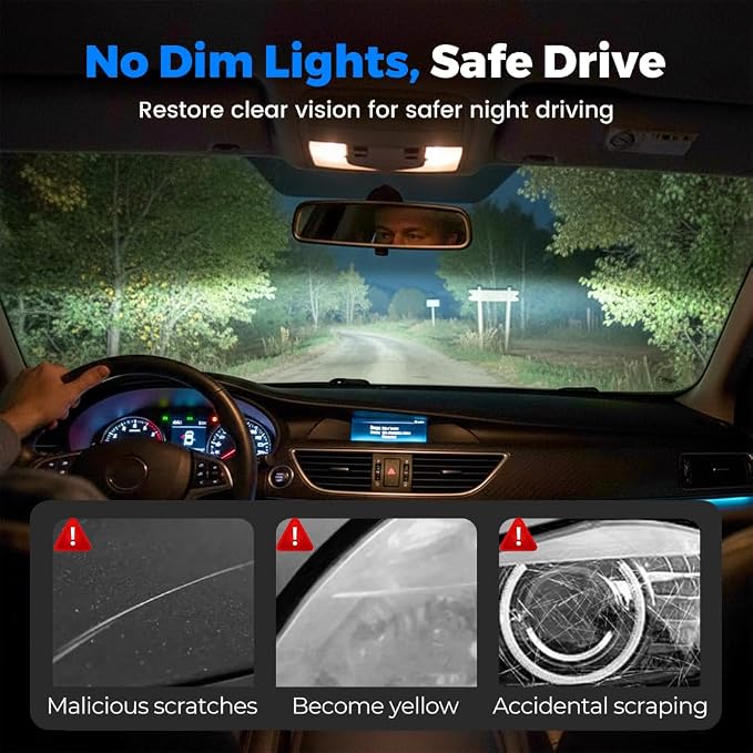 Car Headlight Restoration Kit - 2026 Upgraded Automotive Headlight Cleaner and Restorer Kit for Foggy Yellowing Oxidation, Refurbishing Fluid Restores Clarity & Brightness for All Vehicle Types (2PCS)