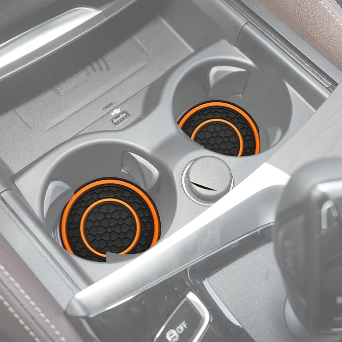 Car Cup Coaster Universal Automotive Waterproof Non-Slip Cup Holders Sift-Proof Spill Holder Car Interior Accessories 4 Pack Black & Orange