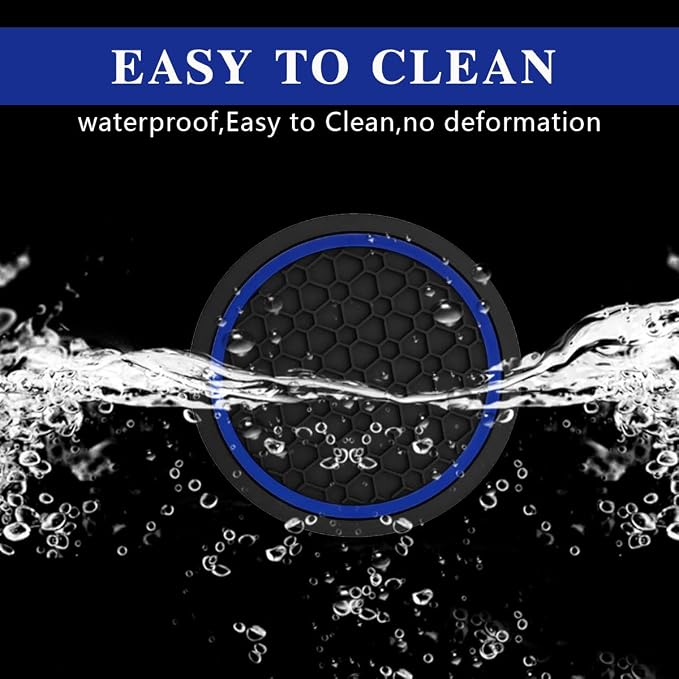 Car Cup Holder Coasters, Dustproof Automotive Interior Accessories Mat,2.75 Inch Non-Slip Insert Water Bottle Holder Pads, Universal for Vehicles, Trucks, RVs and More (Black/Blue, 4PCS)