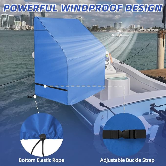 600D Heavy-Duty Boat Center Console Cover, Fade and Tear Resistant Waterproof and UV Protection Trailerable Boat Console Cover with Windproof Strap, Blue(Large Size up to 30"L X 40"W X 44"H)