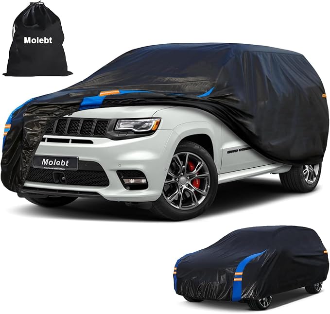 SUV Car Cover Waterproof All Weather for Automobiles, Full Exterior Covers for Jeep (191-201 inch) Universal Fit for Jeep Grand Cherokee, Ford Explorer, etc. Rain Winter Sun Snow Protection.