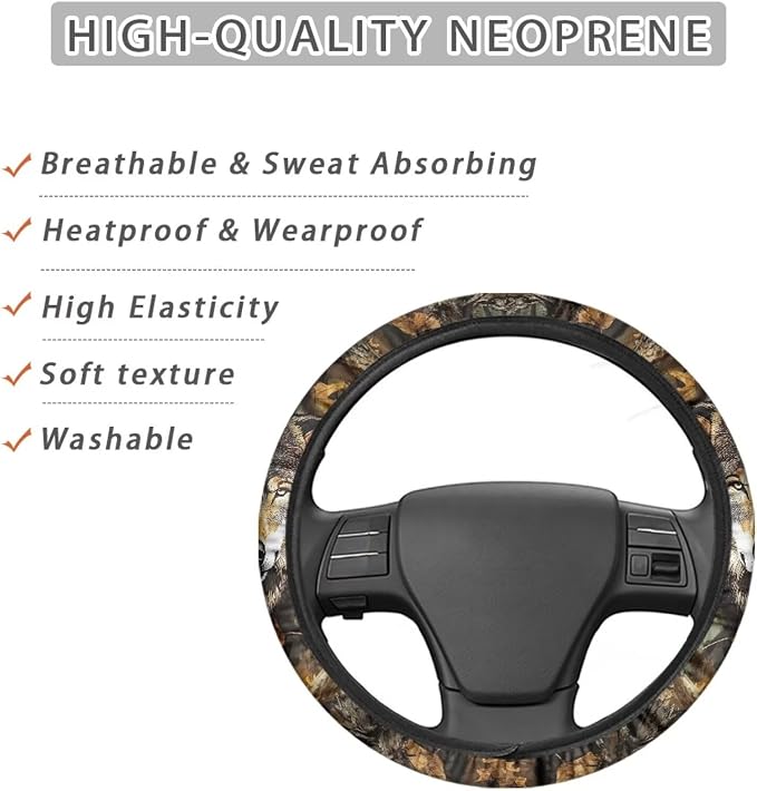 Wanyint Wolf Camo Hunting Forest Car Steering Wheel Cover 15 Inch, Soft Stretch Anti-Slip Washable Car Accessory Decor Universal Fit for Sedan SUV Truck