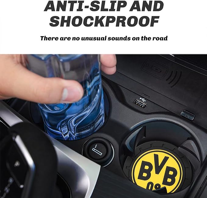 Cup Holder Insert Coaster for Borussia Dortmund UEFA UCL Fans,Anti Slip Car Cup Coaster Interior Accessories