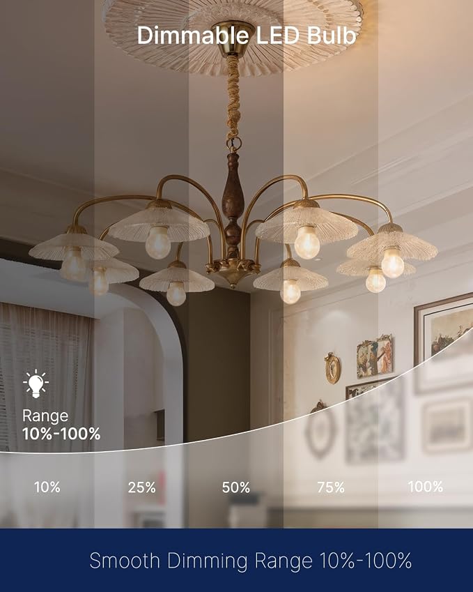 FLSNT 6 Pack Amber Glass LED Edison Bulbs, G25 Globe Light Bulbs 2200K Warm White, Dimmable Decorative Bulbs for Bathroom & Living Room, 40W Equivalent 400LM, CRI90+ E26 Base, UL Listed