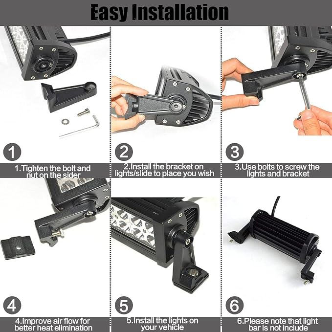LED Light Bar Side Mounting Bracket Base Mounting Universal Bracket 2PCS Rubber Pad Brackets kit for Mounting Straight or Curved LED Light Bar from 7 inch up to 52 inch (Pack of 2)