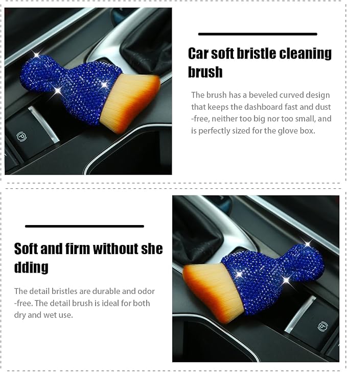 zipelo Auto Interior Dust Brush, Car Detailing Cleaning Brush with Diamond, Bling Handle Soft Bristles Dusting Tool, Scratch Free Dirt Clean Brushes for Vehicle Dashboard, Air Conditioner Vent (Blue)