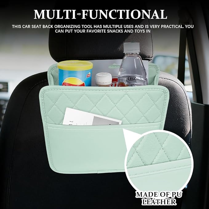 Car Seat Back Organizer, Car Organizers and Storage, PU Leather Vehicle Backseat Hanging Storage Pocket, Multipurpose Auto Organizer Hanging Universal for Most Vehicles (Green without Pocket)