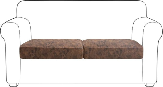 Yates Home PU Leather Couch Sofa Cushion Slipcover Elastic Chair RV Seat Covers Loveseat Sofa Furniture Protector Slip Cover for Seater Replacement Living Room(2 Pieces, Brown)