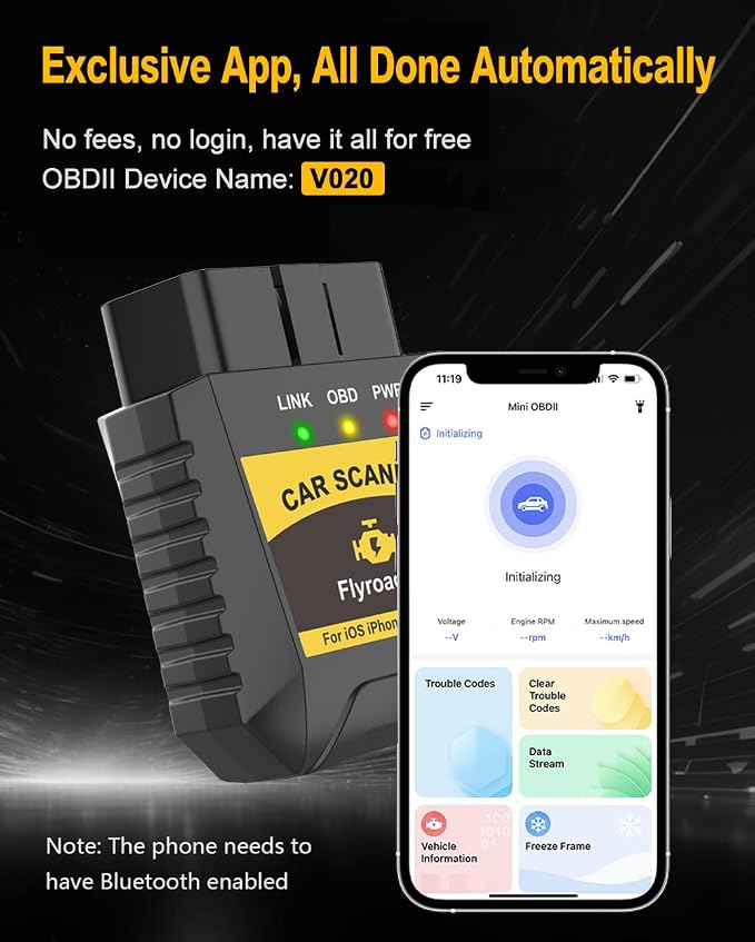 Car OBD2 Scanner Bluetooth for iPhone iOS Android OBDII Diagnostic Scan Tool Code Reader for Error Code Clear Braking Performance Test