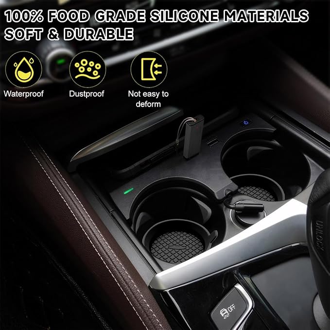 Ohleats 2 PCS Car Cup Coaster, 2.75 Inch Silicone Non-Slip Auto Cup Holder Insert Coasters, Universal Recessed Drink Cup Mat for Most Vehicles, Interior Decor Car Accessories (Black)