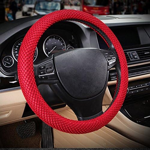 Odorless Standard Size Breathable Car Steering Wheel Cover -No More Sweat Hands 38cm 15"-red