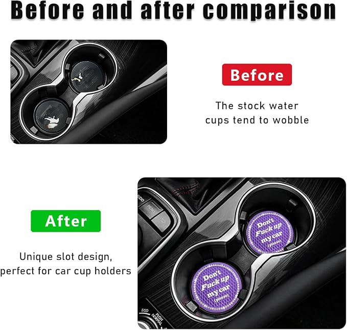 2 PCS Bling Car Cup Coaster, 2.75 Inch Anti-Slip Cup Holder Insert Coasters, Crystal Rhinestone Auto Drink Car Cup Mat for Women Girls, Universal Interior Car Accessories (Purple)
