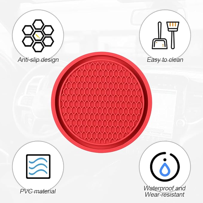 4 Pack Car Cup Holder Coaster, 2.75 Inch Diameter Non-Slip Universal Insert Coaster, Durable, Suitable for Most Car Interior, Car Accessory for Women and Men (Trench/Red)