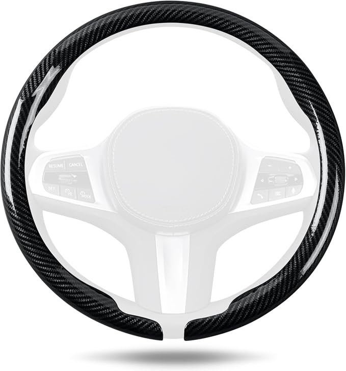 Aimato Car Steering Wheel Cover Carbon Fiber, Ultra-Thin Car Steering Wheel Cover,Comfortable & Breathable Microfiber,Universal Fit for Most Cars, Bright Black