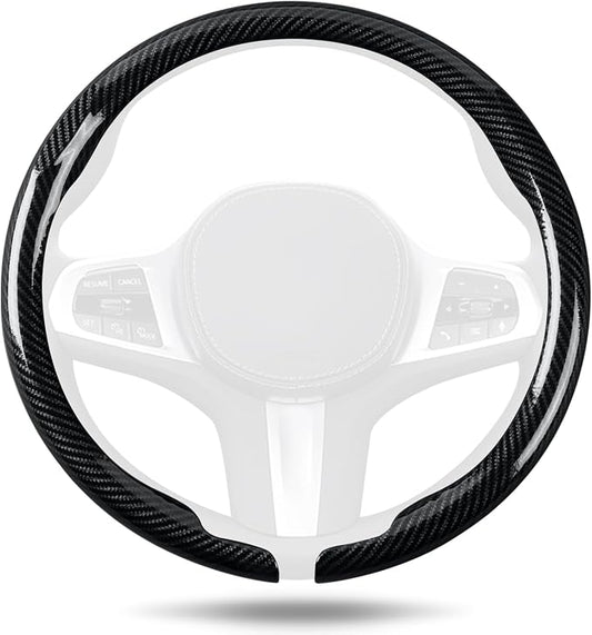 Aimato Car Steering Wheel Cover Carbon Fiber, Ultra-Thin Car Steering Wheel Cover,Comfortable & Breathable Microfiber,Universal Fit for Most Cars, Bright Black