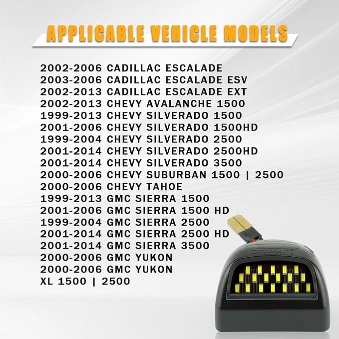 LED License Plate Lights Compatible with 1999-2014 Chevy Silverado 1500 2500HD 3500HD, Avalanche, Suburban, Tahoe, GMC Sierra, Yukon, Cadillac Escalade,48-SMD 6500K Super White (Update-White)