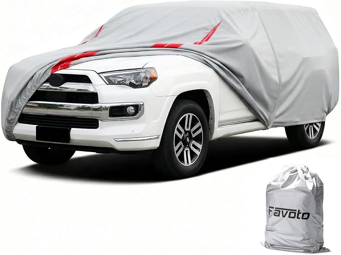 Favoto Car Cover Waterproof Custom Fit for Toyota 4Runner (2003-2026) | Windproof Heavy Duty Car Cover for Automobiles Outdoor with Reflective Strips All Weather Rain Dust Snow UV Protection