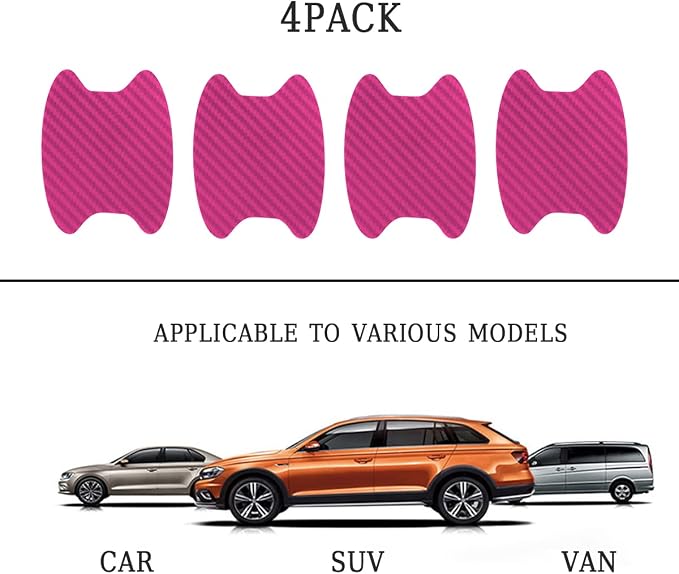 4PCS Door Handle Protector Sticker, Universal Carbon Fiber Anti-Scratches Auto Door Handle Protective Film, Side Paint Cover Guard Stickers Fit for Most Handles (Pink/4PCS)