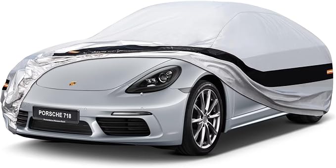 10 Layers Car Cover Custom Fit for Porsche 718, Boxster, Cayman (1996-2026), Waterproof All Weather for Automobiles, Outdoor Full Cover Sun Dust Rain Protection with Cotton. Silver