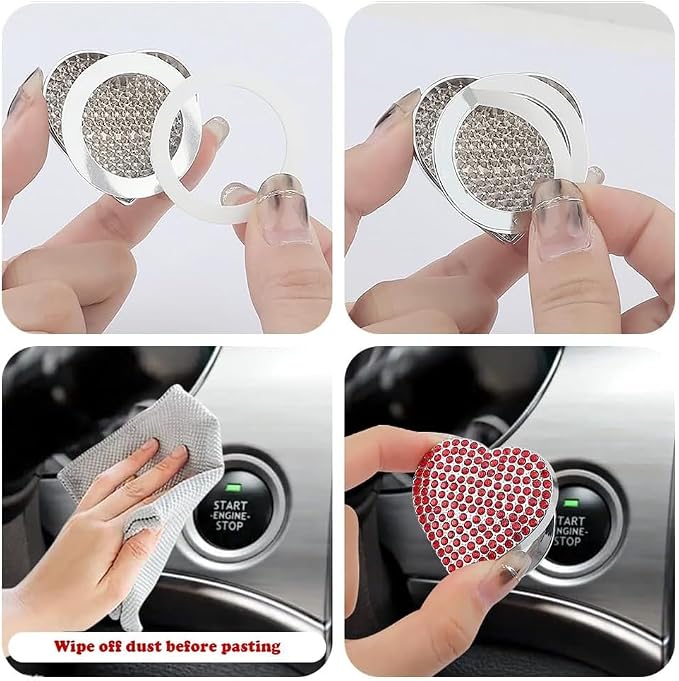 IHOTDER Bling Push Start Button Cover with Rhinestone,Heart Push to Start Button Cover for Car Decor,Diamond Engine Start Buttons Cover Car Accessories Interior for Women & Girl (Black/White)