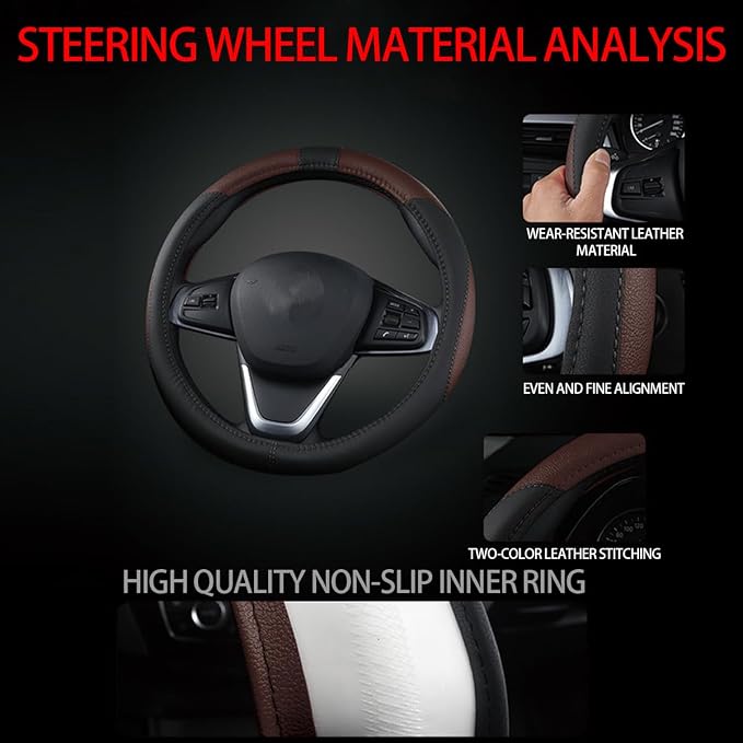 BESULEN Car Steering Wheel Cover, Soft Leather Steering Wheel Protector, Universal Non-Slip Steering Wheel Covers, Comfortable Grip Sweat-Absorbent, Automotive Interior Accessories