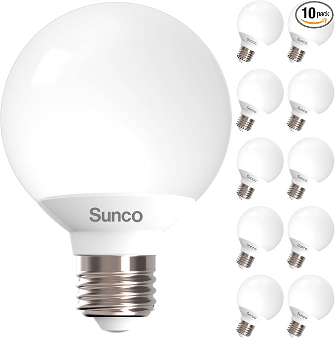 Sunco 10 Pack G25 LED Light Bulbs, Vanity Globe Light Bulbs for Bathroom, 450 LM, 3000K Warm White, 6W (40W Equivalent), Dimmable Mirror Vanity Decorative Bulb, E26 Base UL