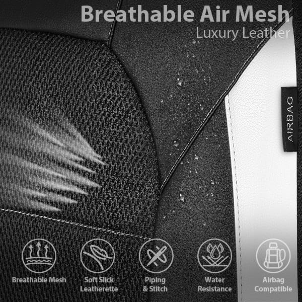 CAR PASS Universal Front Leather Car Seat Covers with Sporty Design, Breathable All Season Easy to Clean Anti-Slip Wear-Resistant Automotive Seat Covers Fit for Most Cars, SUVs, Trucks, Black & White