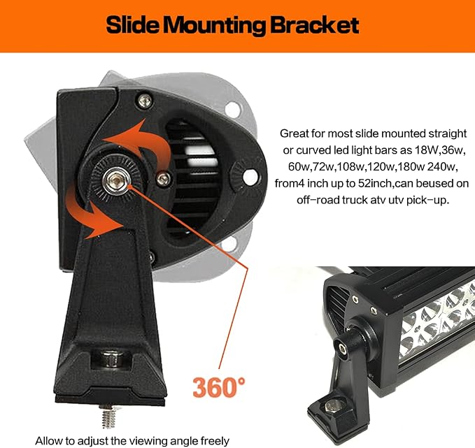 Side Brackets, LEDOPPO Light Bar Mounting Brackets Kit - Universal Straight & Curved LED Light Bars Bracket, Offroad Truck Hood & Roof LED Bar Side Mounted Base,Aluminium,Black,2-Pack