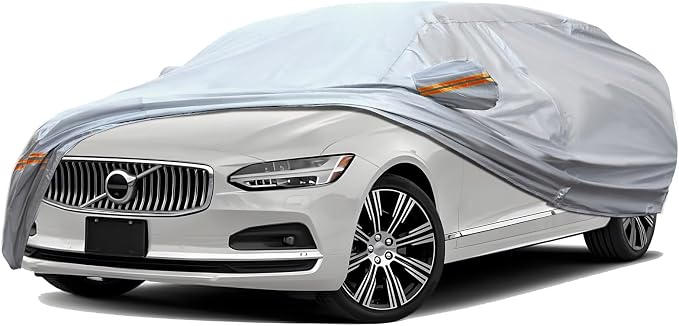 TUCAREST 6 Layers Full Car Cover for Sedan/Wagon/Coupe/Hatchback - Waterproof, Insulated, Anti-UV, Snow-Proof, Anti-Wind, All-Weather, Thickened Protection, up to 208 in