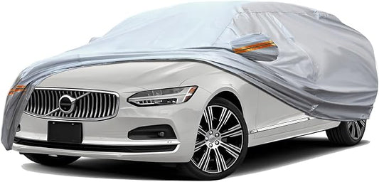 TUCAREST 6 Layers Full Car Cover for Sedan/Wagon/Coupe/Hatchback - Waterproof, Insulated, Anti-UV, Snow-Proof, Anti-Wind, All-Weather, Thickened Protection, up to 208 in