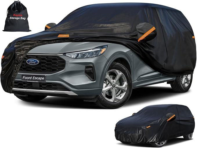 Kayme 7 Layers SUV Car Cover Custom Fit for Ford Escape (2000-2025) Waterproof All Weather for Automobiles, Outdoor Full Cover Rain Sun UV Protection.Black