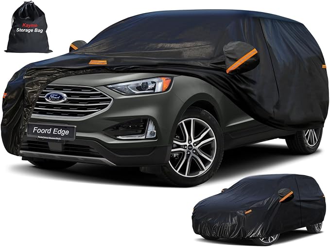 Kayme 7 Layers SUV Car Cover Custom Fit for Ford Edge (2015-2026) Waterproof All Weather for Automobiles, Outdoor Full Cover Rain Sun UV Protection.Black
