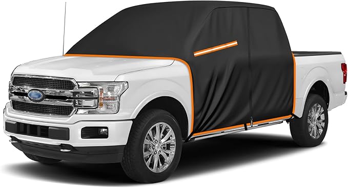 QUNSUNUS Truck Cab Cover for Ford F150 Super Crew All Years,Waterproof F150 Cab Cover with Zipper, Half Truck Cover All Weather with Wind, Sun, UV and Dust Protection
