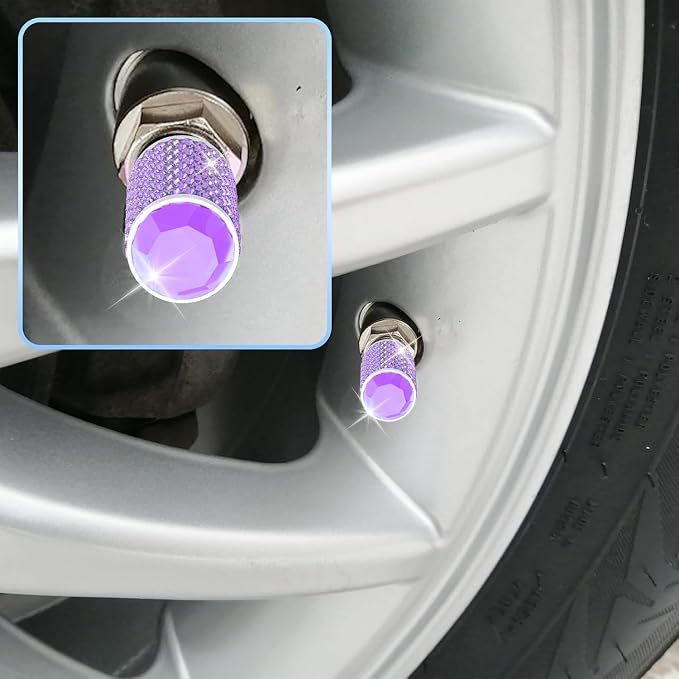 BFXM 4Pcs Car Tire Valve Stem Caps, Bling Tire Air Cap for Car, Car Accessories for Women Universal Stem Covers, Anodized Aluminum Tires Valve Cap with O Rubber Ring, Crystal Diamond