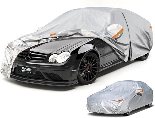 Kayme 6 Layers Car Cover Custom Fit for Mercedes Benz CLK 200 280 320 350 430 500 (1997-2009) Waterproof All Weather for Automobiles, Outdoor Full Cover Rain Sun UV Protection.Silver