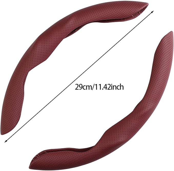 Car Steering Wheel Cover, O/D Shape, Nappa Leather, Segmented, Anti-Slip, Odorless, Breathable, for Men & Women, 14-15inch (Burgundy)