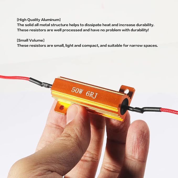 2 PCS Load Resistor,LED Turn Signal Resistor Flasher Adaptor with Wire and Clip,50W 6ohm LED Load Resistors Conversion Kit for Fix LED Bulb Hyper Flash Turn Signal Light Bulb Fast Blink Error Code (2)