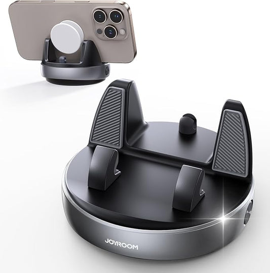 Car Phone Holder Mount, 360 Degree Rotation Dashboard Phone Holder, Silver | 30°Vertical Adiustment, Anti-Slip Grip & Adjustable Spring Clip Phone Holder for Car, Compatible with Smartphones, GPS Device