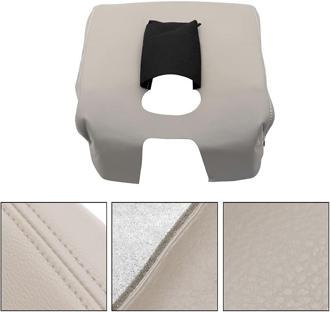 SecosAutoparts Light Gray Leather Center Console Leather Lid Armrest Cover Replacement Compatible with Chevy Silverado 2014-2018 Compatible with GMC Sierra 2014 2015 2016 2017 2018
