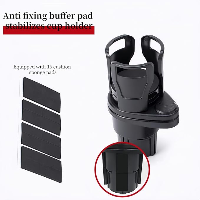 Dual Car Cup Holder Expander with 2.59" Base, 2-in-1 Universal Cup Holder Extender, 16 Cushion Pads for Stability, Expandable Top (2.87"-5.9") for Large Bottles, Mugs & Instant Noodle Bowls