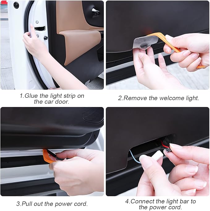 Bittwee 2PCS Car Door LED Strip Lights, 48 Inch 1.2M Multi-Color Waterproof Automotive LED Door Warning Light Strip Flowing Flexible Sequential Safty Lamp, Universal for Vehicle SUV Truck RV