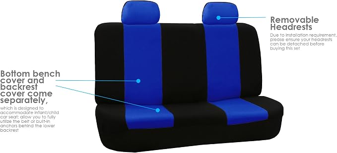FH Group Car Seat Cover for Back Seat Cloth - Universal Fit Rear Seat Covers for Cars with Solid Bench,Car Seat Protector for Dogs and Kids,Car Interior Accessories for SUV, Sedan and Van Blue