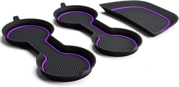 Auovo Cup Holder Inserts Coaster Compatible with Chevy Malibu Accessories 2017 2018 2019 2020 2021 2022 2023 2024 2025 Silicone Cup Mat Pad Car Interior Decoration (3-pcs kit, Purple)