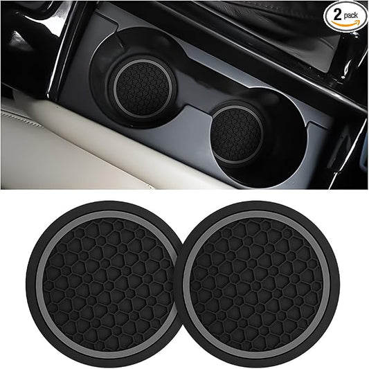 Mandark 2PCS Car Cup Holder Coasters, 2.75 Inch Non-Slip Insert Water Bottle Holder Pads, Dustproof Automotive Interior Accessories Mat, Universal for Vehicles, Trucks, RVs and More(Black/Gray)