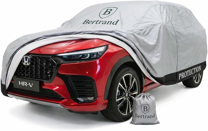 BERTRAND Heavy Duty SUV Car Cover Waterproof All Weather - Snow, Rain & UV Outdoor Protection | Cotton-Lined, Up to 10-Point Anchoring + Zipper Access | Compact-Mid SUVs, Silver-Black (177x71, S1)