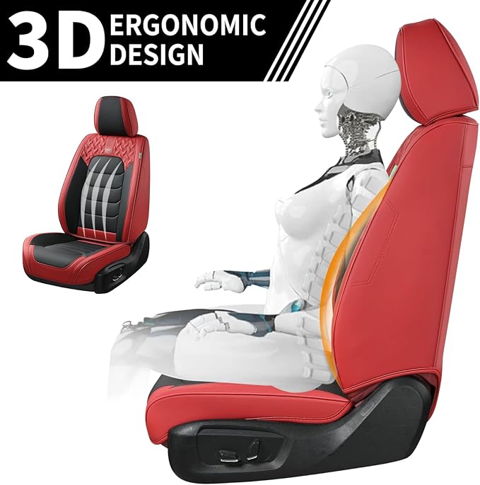 FLORICH Car Seat Covers Full Set, Leather Seat Cover, Front and Rear Seat Covers 5 Seats, Waterproof Car Seat Cushion Protector Accessories for Sedan SUV Pick-up Truck (Red&Black, Full Set)